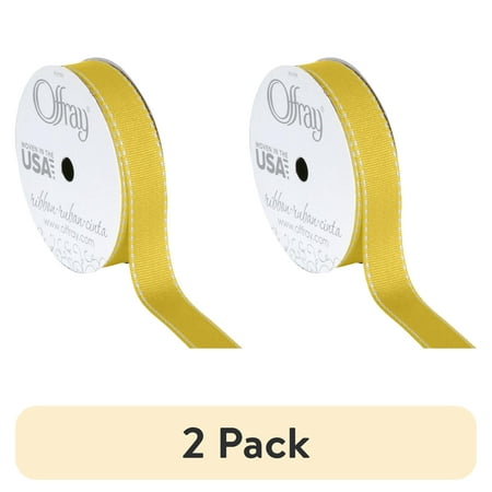 (2 pack) Offray Ribbon, Lemon Yellow 5/8 inch Grosgrain Polyester Ribbon for Sewing, Crafts, and Gifting, 9 feet, 1 Each