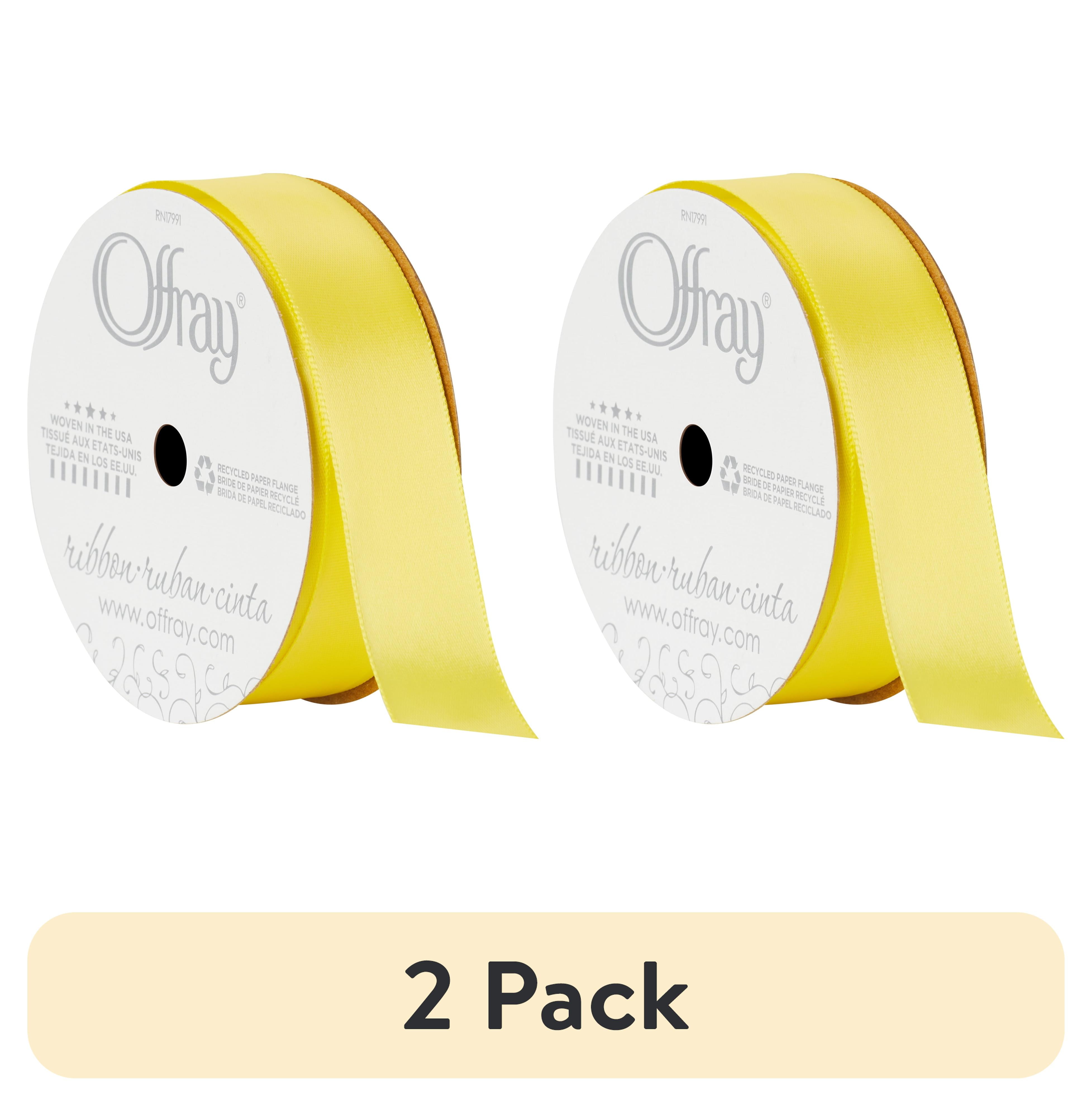 (2 pack) Offray Ribbon, Lemon Yellow 7/8 inch Single Face Satin Polyester Ribbon for Sewing, Crafts, and Gifting, 18 feet, 1 Each