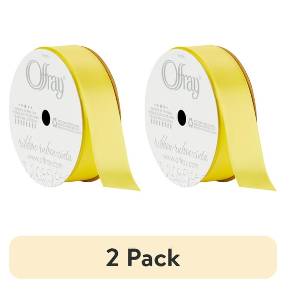 (2 pack) Offray Ribbon, Lemon Yellow 7/8 inch Single Face Satin Polyester Ribbon for Sewing, Crafts, and Gifting, 18 feet, 1 Each