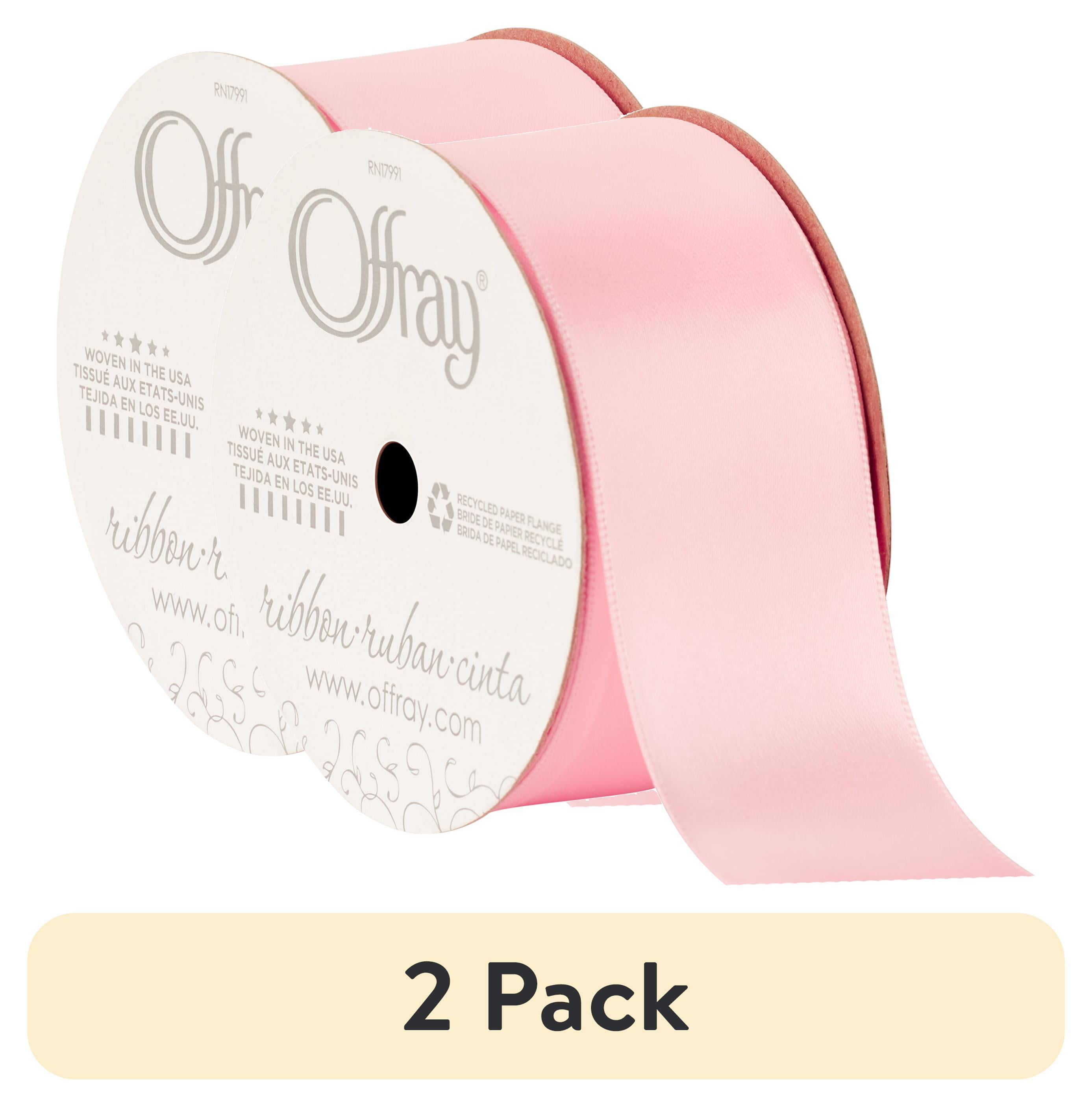 (2 pack) Offray Ribbon, Light Pink 1 1/2 inch Double Face Satin Polyester Ribbon, 12 feet