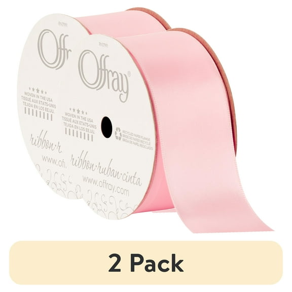 (2 pack) Offray Ribbon, Light Pink 1 1/2 inch Double Face Satin Polyester Ribbon, 12 feet