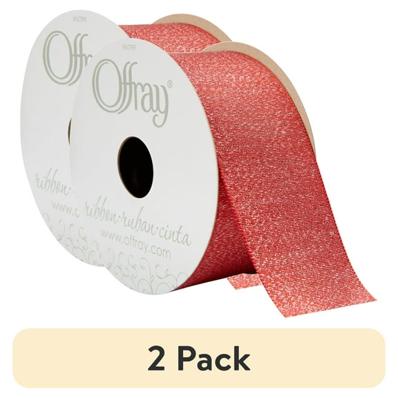 (2 pack) Offray Ribbon, Metallic Red 1 1/2 inch Grosgrain Polyester Ribbon, 9 feet