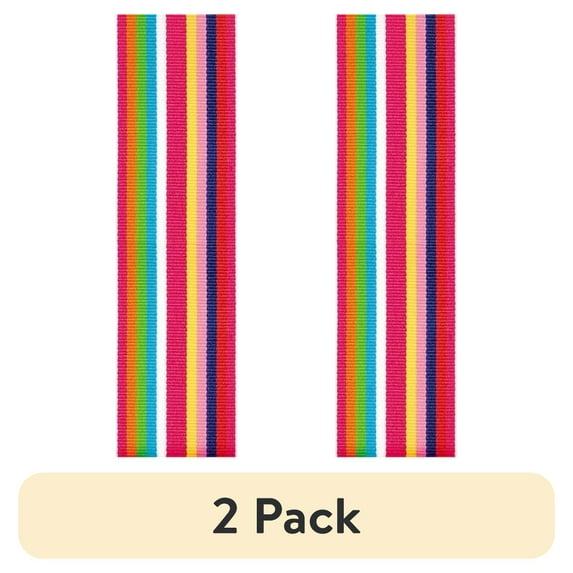 (2 pack) Offray Ribbon, Multi 1 1/2 inch Stripe Grosgrain Ribbon for Sewing, Crafts, and Gifting, 9 feet, 1 Each