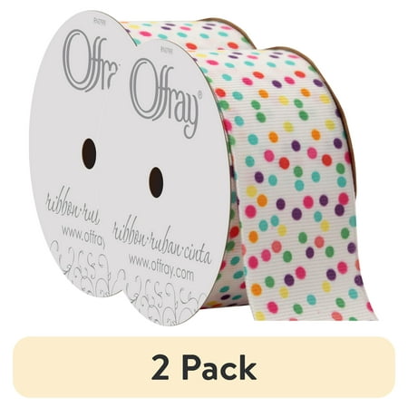 (2 pack) Offray Ribbon, Multi Color 1 1/2 inch Dot Grosgrain Ribbon 9 feet
