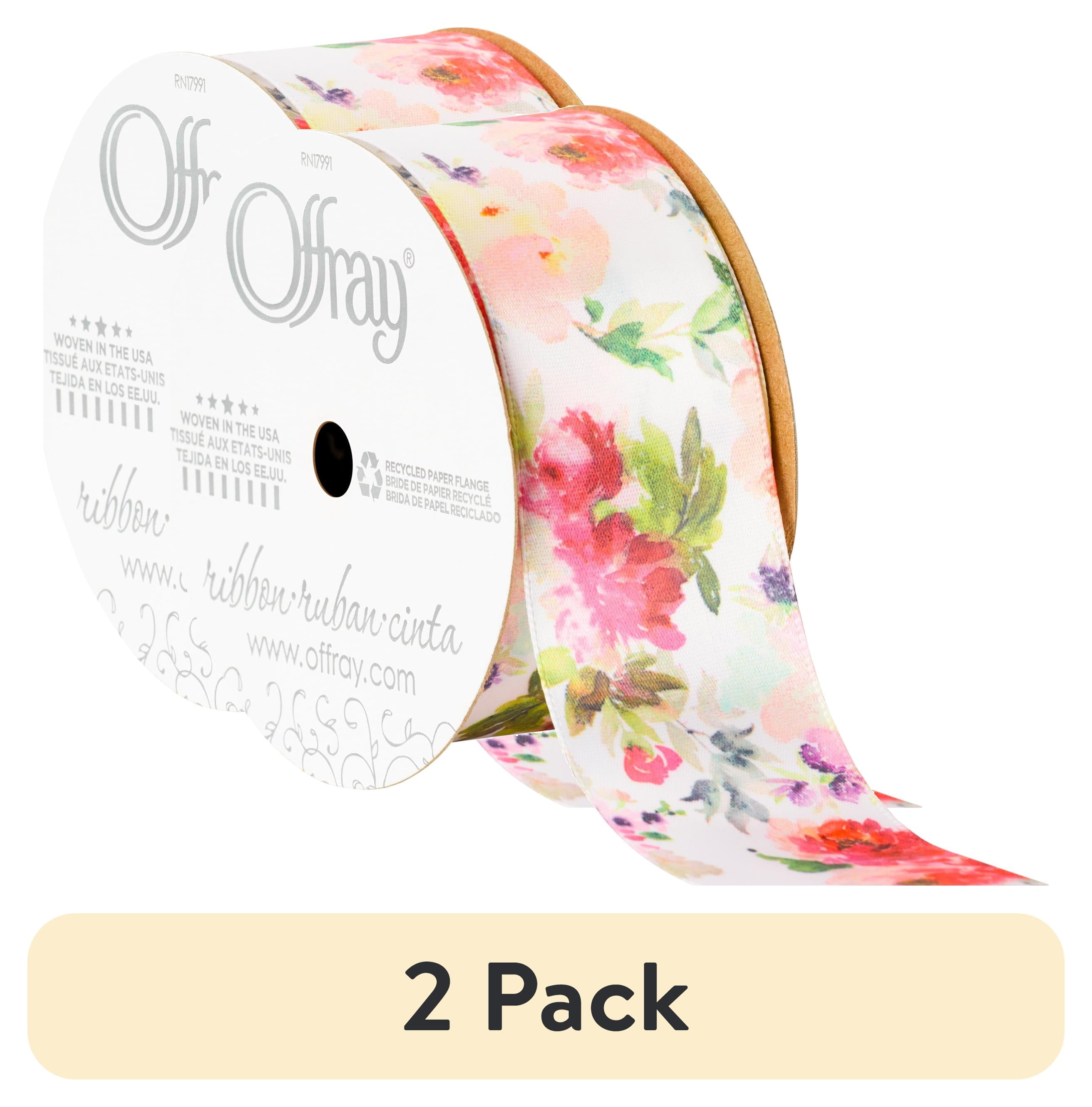 (2 pack) Offray Ribbon, Multi-Color 1 1/2 inch Floral Satin Ribbon for Sewing, Crafts, and Wedding, 9 feet, 1 Each