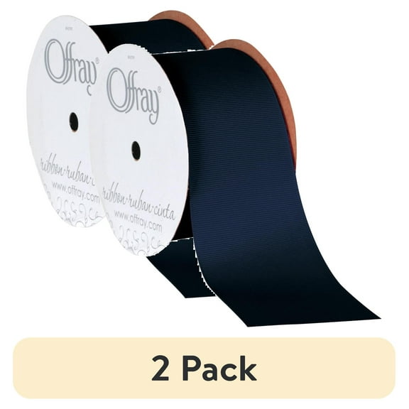 (2 pack) Offray Ribbon, Navy 2 1/4 inch Grosgrain Polyester Ribbon, 9 feet