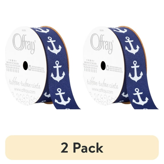 (2 pack) Offray Ribbon, Navy 7/8 inch Grosgrain Polyester Ribbon, 9 feet