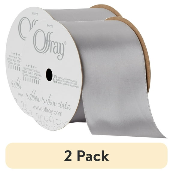 (2 pack) Offray Ribbon, Opal Gray 2 1/4 inch Single Face Satin Polyester Ribbon, 9 feet
