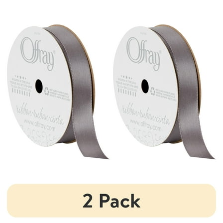 (2 pack) Offray Ribbon, Pewter Grey 5/8 inch Single Face Satin Polyester Ribbon for Sewing, Crafts, and Gifting, 18 feet, 1 Each