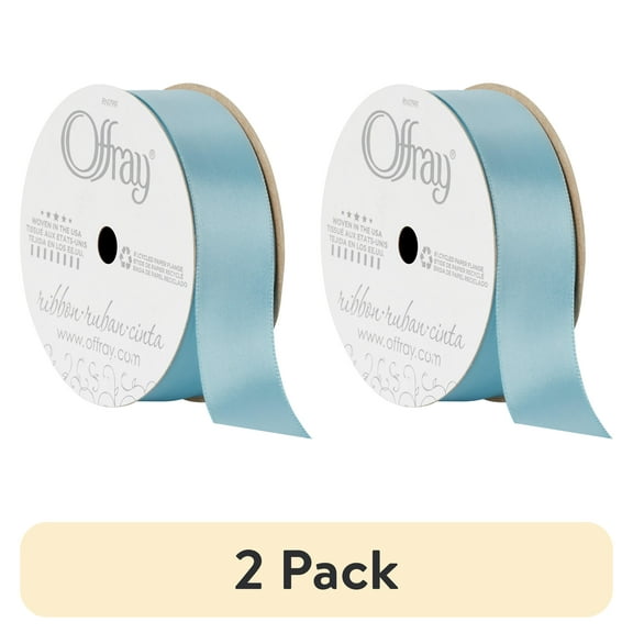 (2 pack) Offray Ribbon, Powder Blue 7/8 inch Single Face Satin Polyester Ribbon, 18 feet