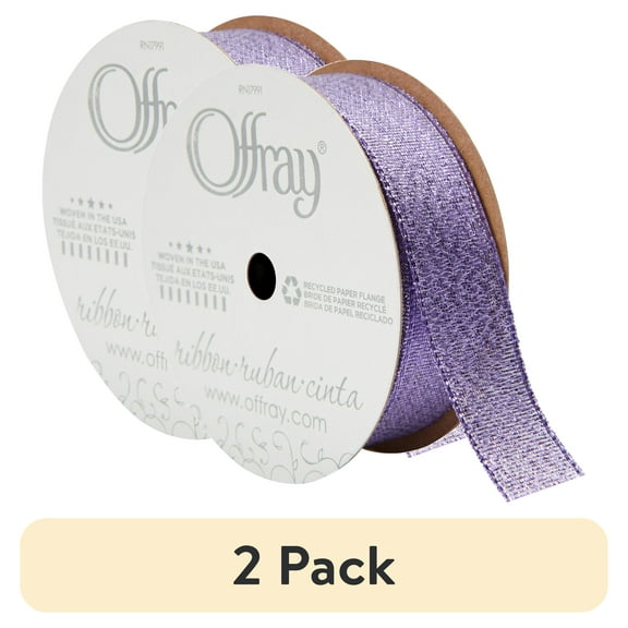 (2 pack) Offray Ribbon, Purple 7/8 inch Galena Metallic Ribbon, 9 feet