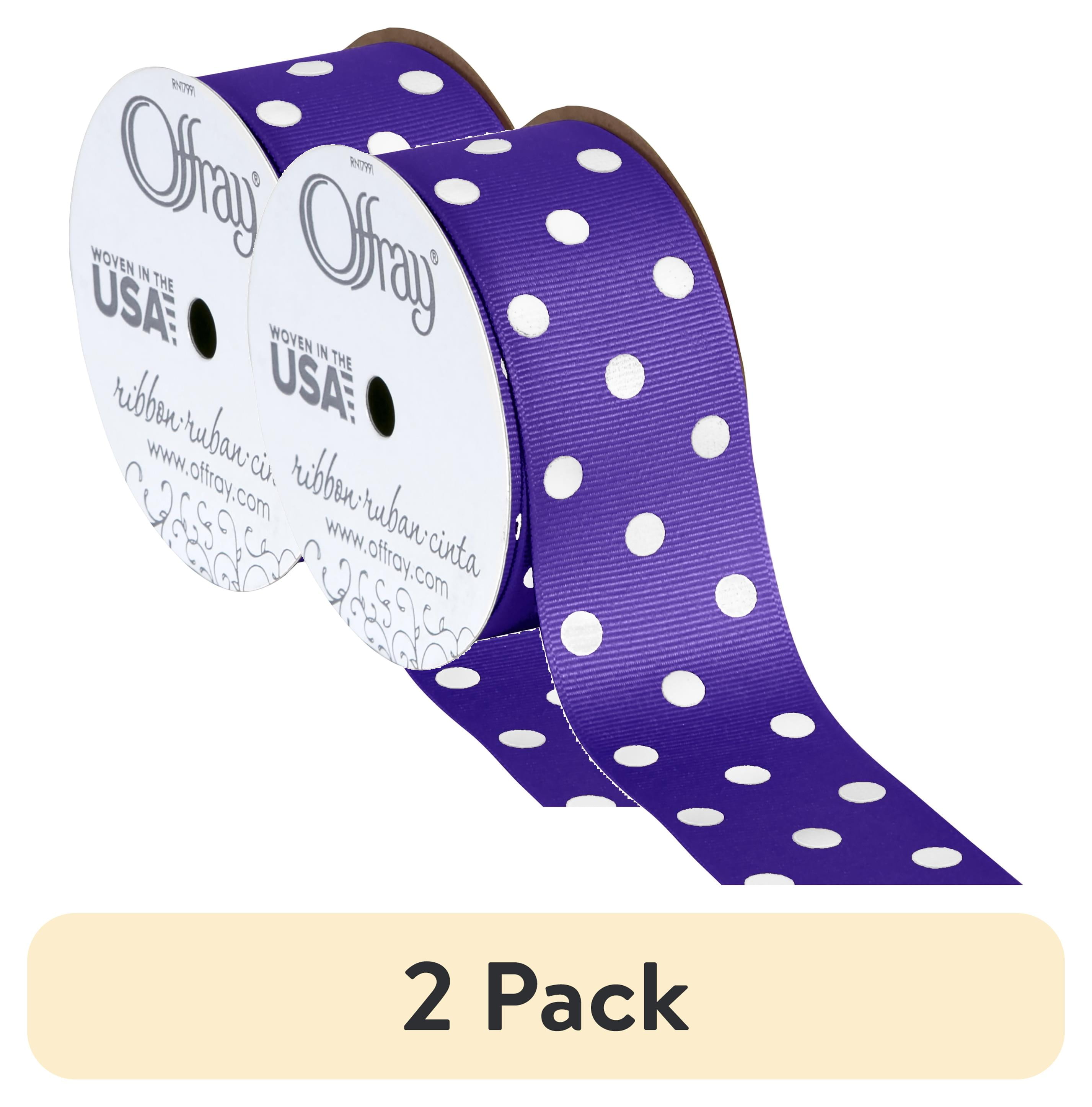 (2 pack) Offray Ribbon, Purple with White Polka Dot 1 1/2 inch Grosgrain Polyester Ribbon, 9 feet