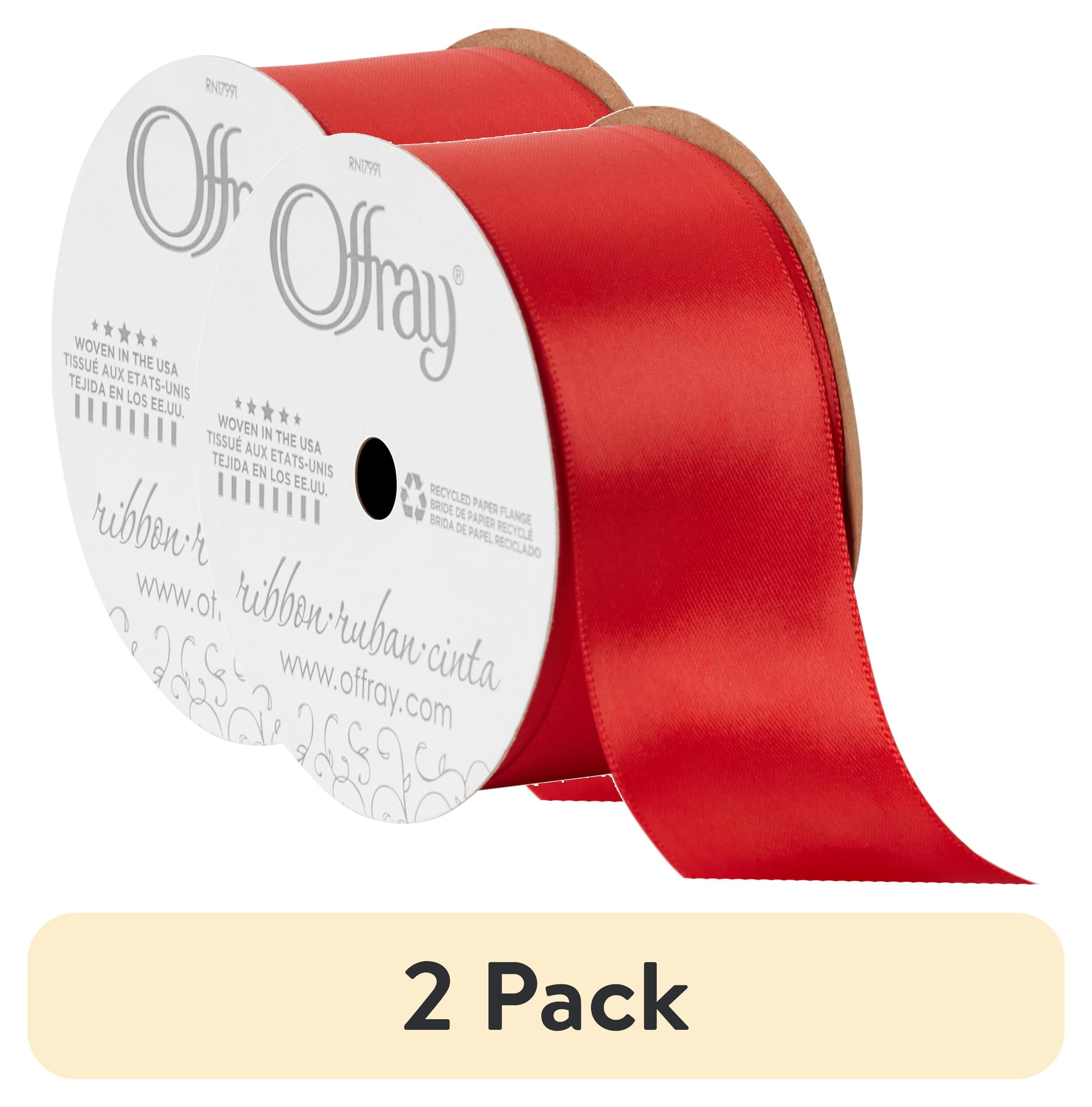 Offset Ribbons (2 pack) Offray Ribbon, Red 1 1/2 inch Double Face Satin Polyester ...