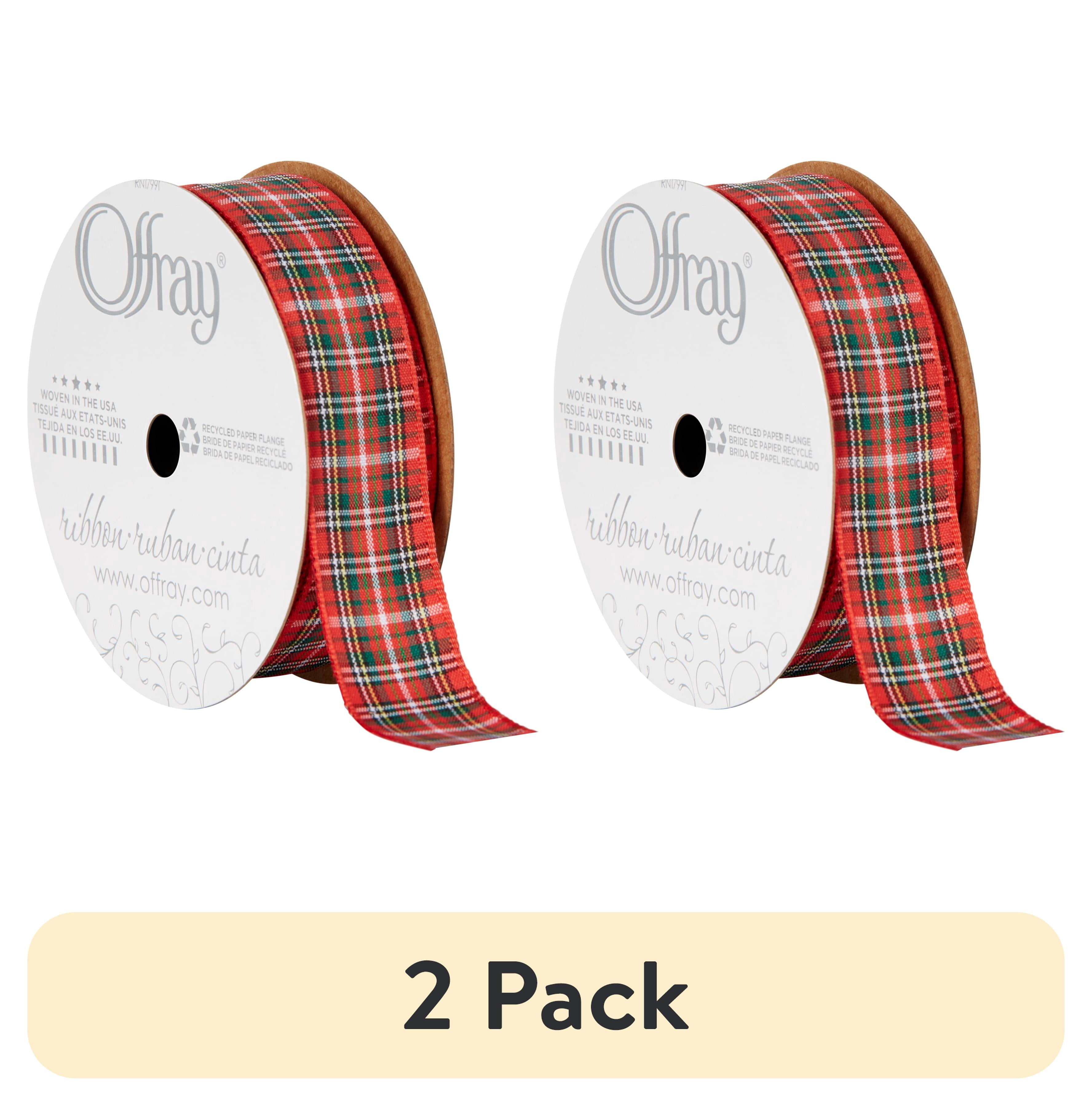 (2 pack) Offray Ribbon, Red 7/8 inch Plaid Ribbon, 9 feet - Walmart.com