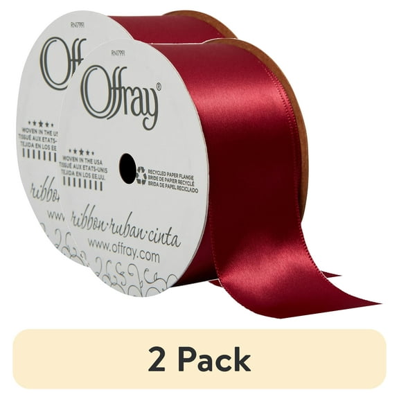(2 pack) Offray Ribbon, Red Wine 1 1/2 inch Double Face Satin Polyester Ribbon, 12 feet