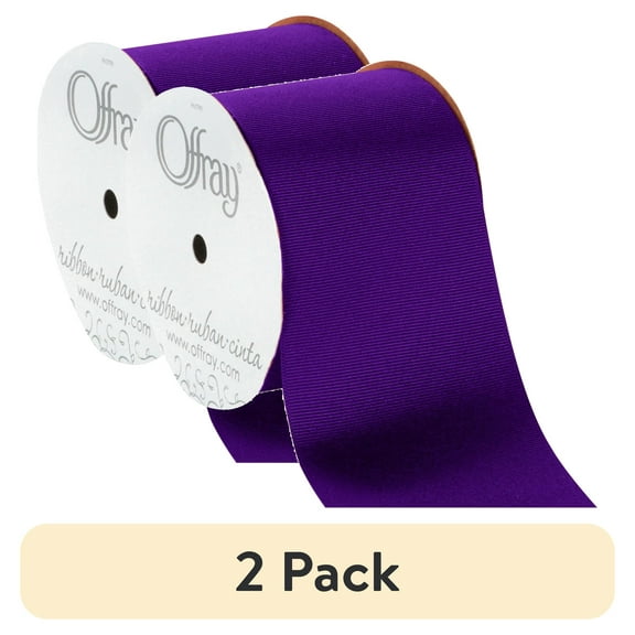 (2 pack) Offray Ribbon, Regal Purple 3 inch Grosgrain Polyester Ribbon, 9 feet