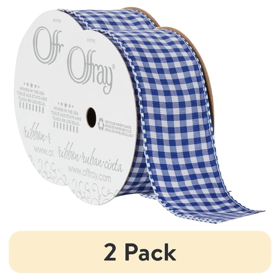 (2 pack) Offray Ribbon, Royal Blue 1 1/2 inch Gingham Check Woven Ribbon for Crafts, Gifting, and Wedding, 9 feet, 1 Each