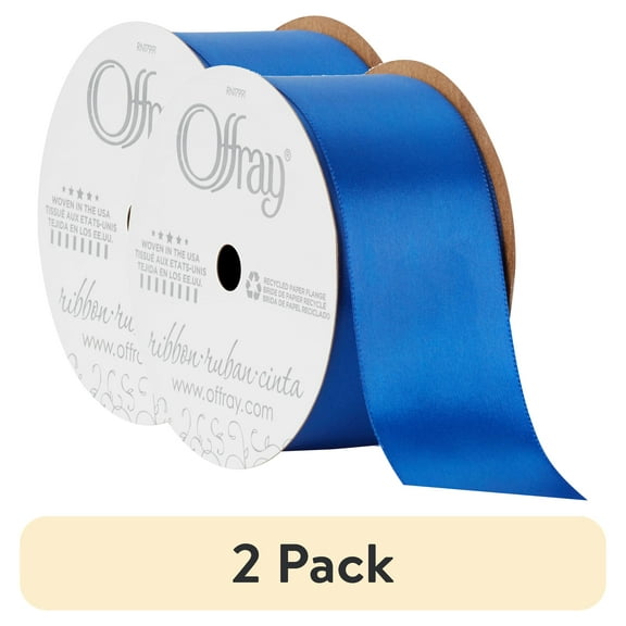 (2 pack) Offray Ribbon, Royal Blue 1 1/2 inch Single Face Satin Polyester Ribbon, 12 feet