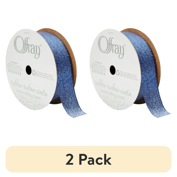 (2 pack) Offray Ribbon, Royal Blue 7/8 inch Galena Metallic Ribbon, 9 feet