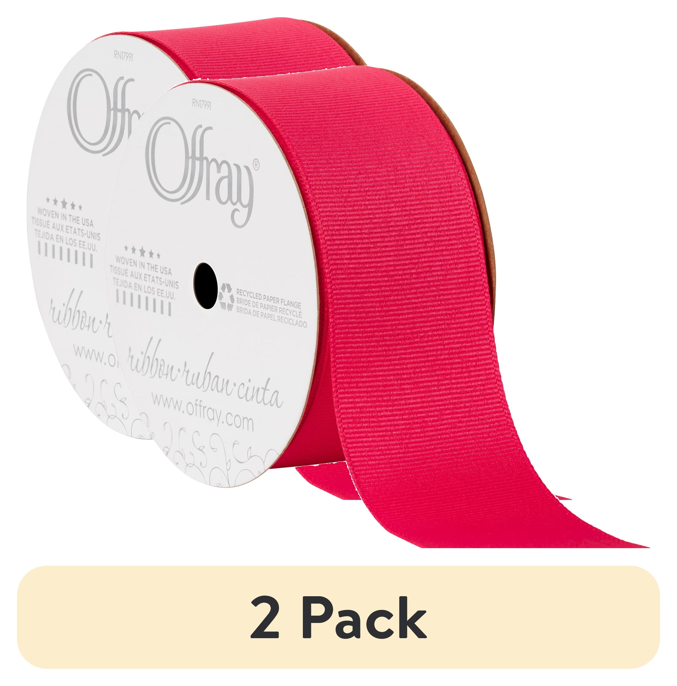 (2 pack) Offray Ribbon, Shocking Pink 1 1/2 inch Grosgrain Polyester Ribbon, 12 feet