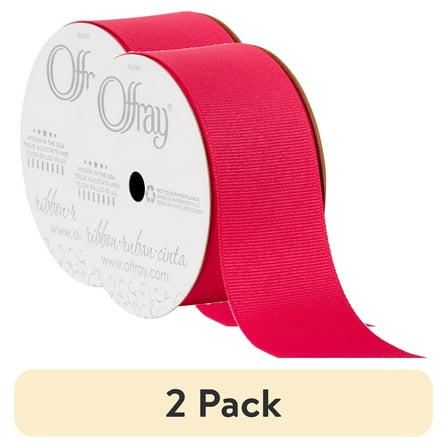 (2 pack) Offray Ribbon, Shocking Pink 1 1/2 inch Grosgrain Polyester Ribbon, 12 feet
