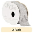 thumbnail image 1 of (2 pack) Offray Ribbon, Silver 1 1/2 inch Wired Edge Metallic Ribbon for Wedding, Crafts, and Gifting, 9 feet, 1 Each, 1 of 9