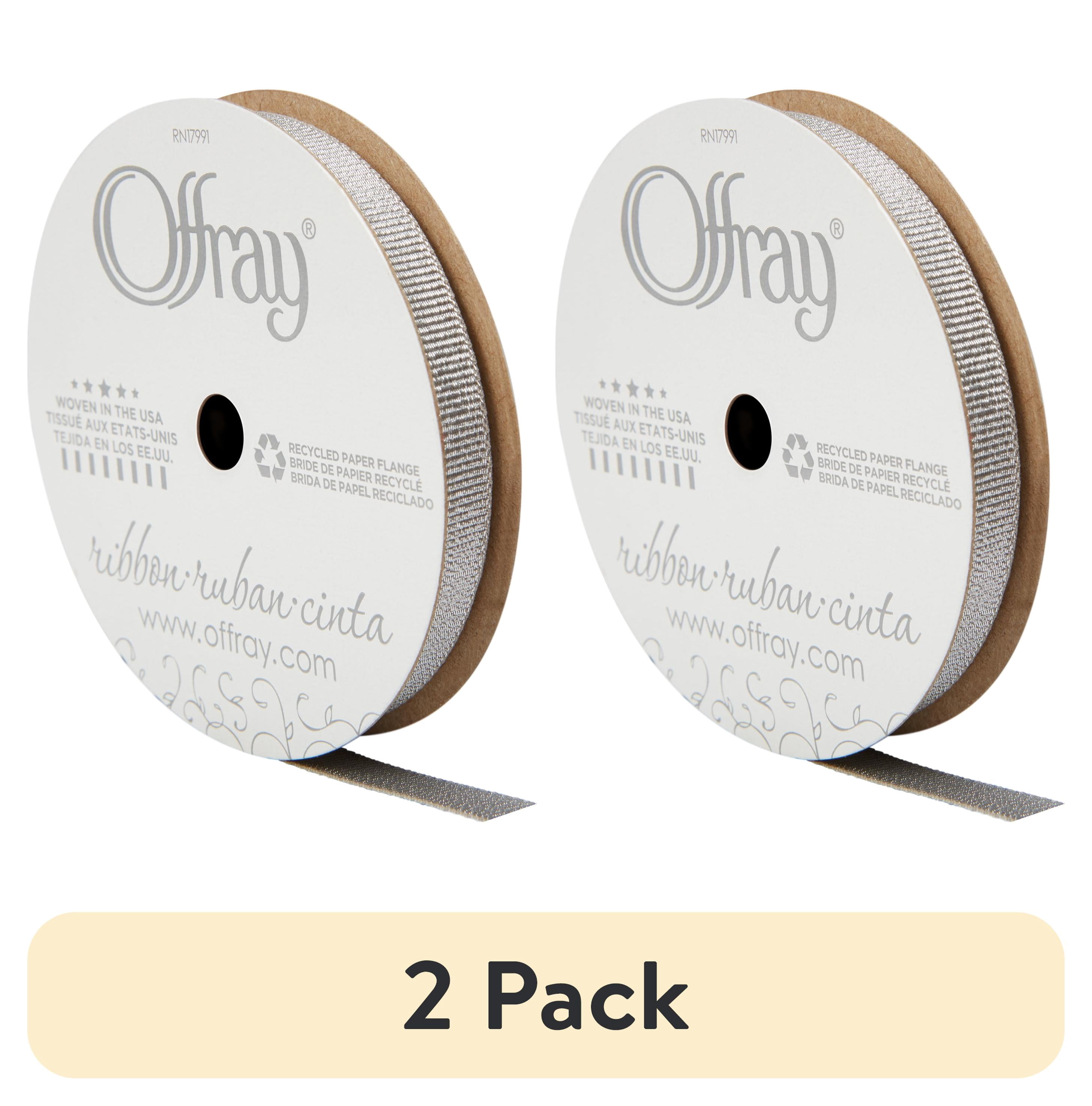 (2 pack) Offray Ribbon, Silver 3/8 inch Metallic Ribbon, 12 feet