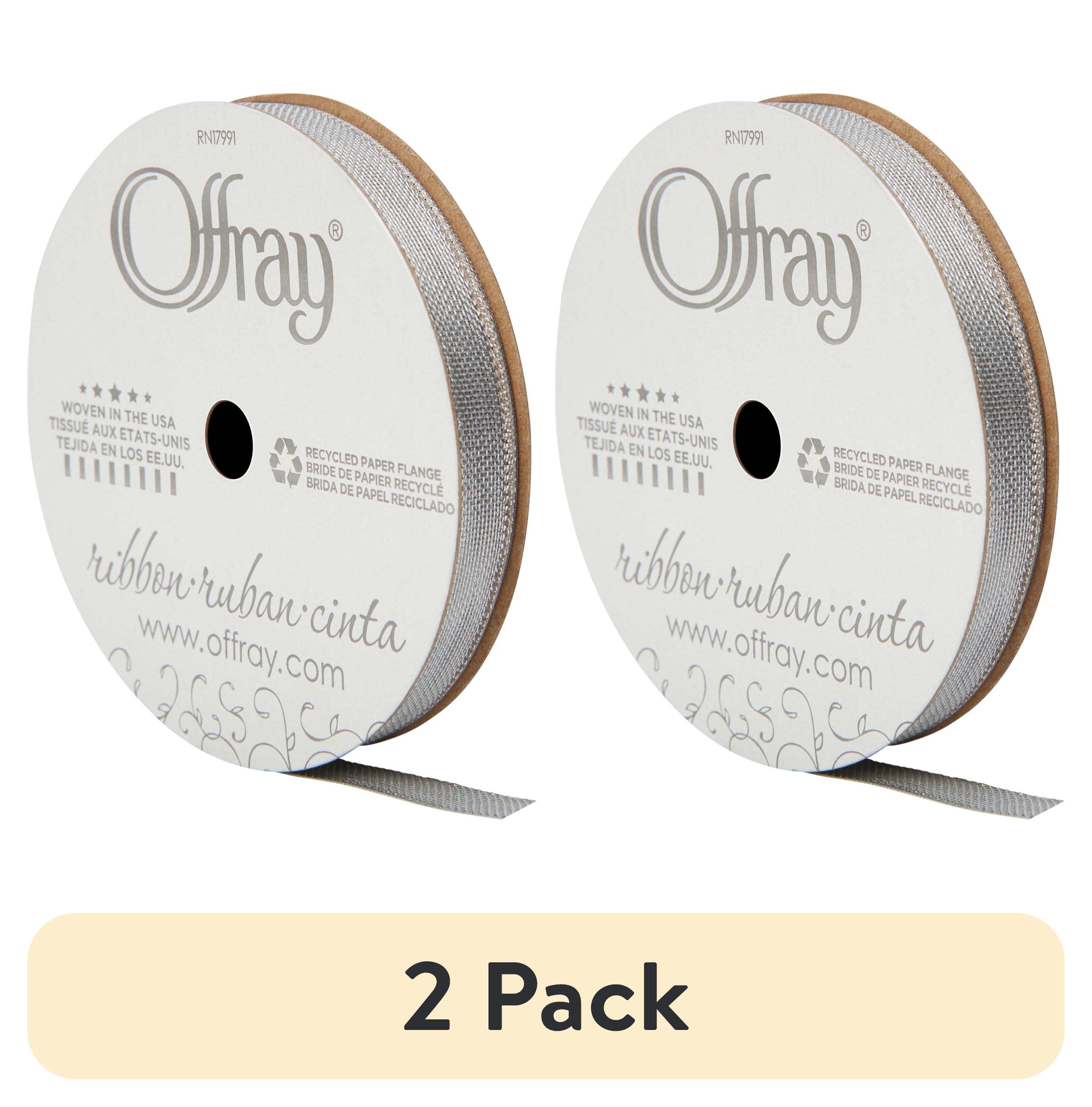 (2 pack) Offray Ribbon Silver Polyester Ribbon, 3.0" x 3.0"
