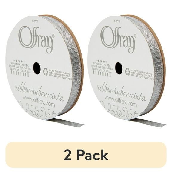 (2 pack) Offray Ribbon Silver Polyester Ribbon, 3.0" x 3.0"