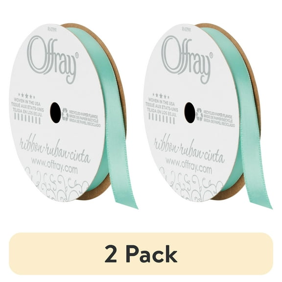 (2 pack) Offray Ribbon, Single Face Satin Ribbon, Aqua, 3/8" x 18 feet, Polyester Ribbon, 1 Each