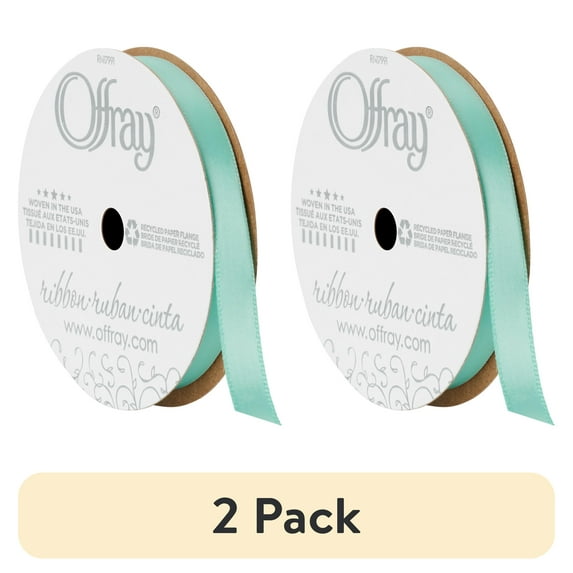 (2 pack) Offray Ribbon, Single Face Satin Ribbon, Aqua, 3/8" x 18 feet, Polyester Ribbon, 1 Each