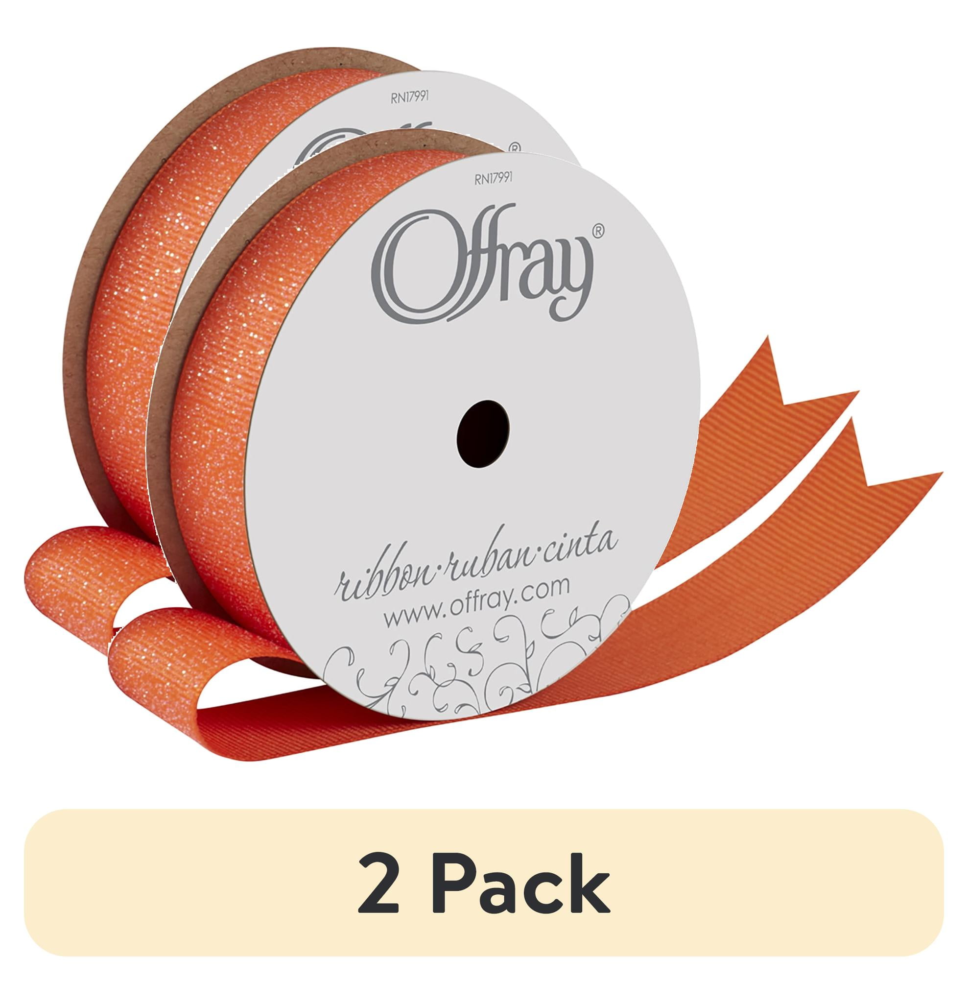 (2 pack) Offray Ribbon, Torrid Orange 7/8 inch Grosgrain Glitter Polyester Ribbon, 9 feet