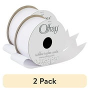 (2 pack) Offray Ribbon, White 1 1/2 inch Grosgrain Glitter Polyester Ribbon, 9 feet