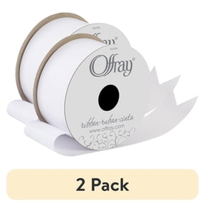 (2 pack) Offray Ribbon, White 1 1/2 inch Grosgrain Glitter Polyester Ribbon, 9 feet