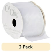 (2 pack) Offray Ribbon, White 2 1/2 inch Wired Edge Sheer Metallic Ribbon, 9 feet