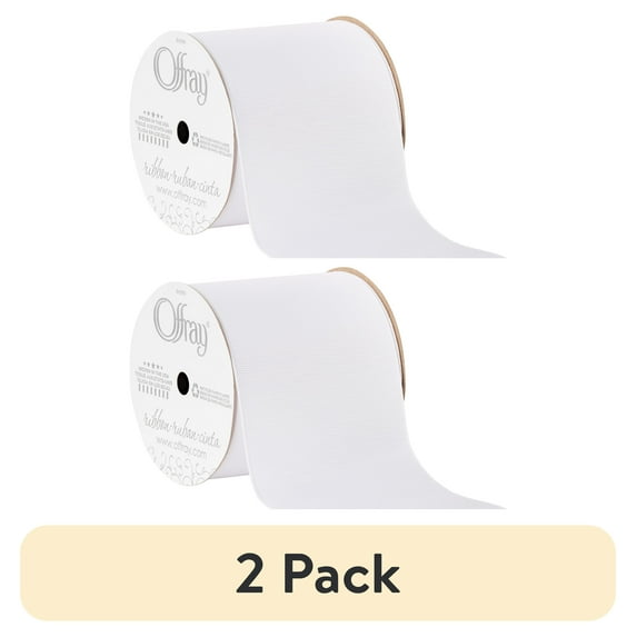 (2 pack) Offray Ribbon, White 3 inch Grosgrain Polyester Ribbon, 9 feet