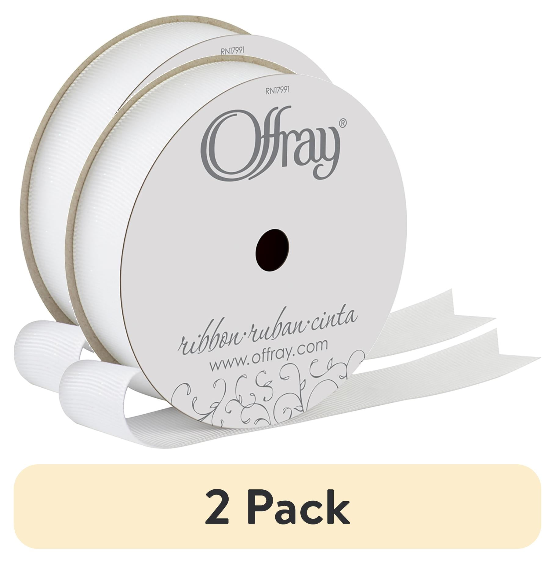 (2 pack) Offray Ribbon, White 7/8 inch Grosgrain Glitter Polyester Ribbon for Sewing, Crafts, and Gifting, 9 feet, 1 Each