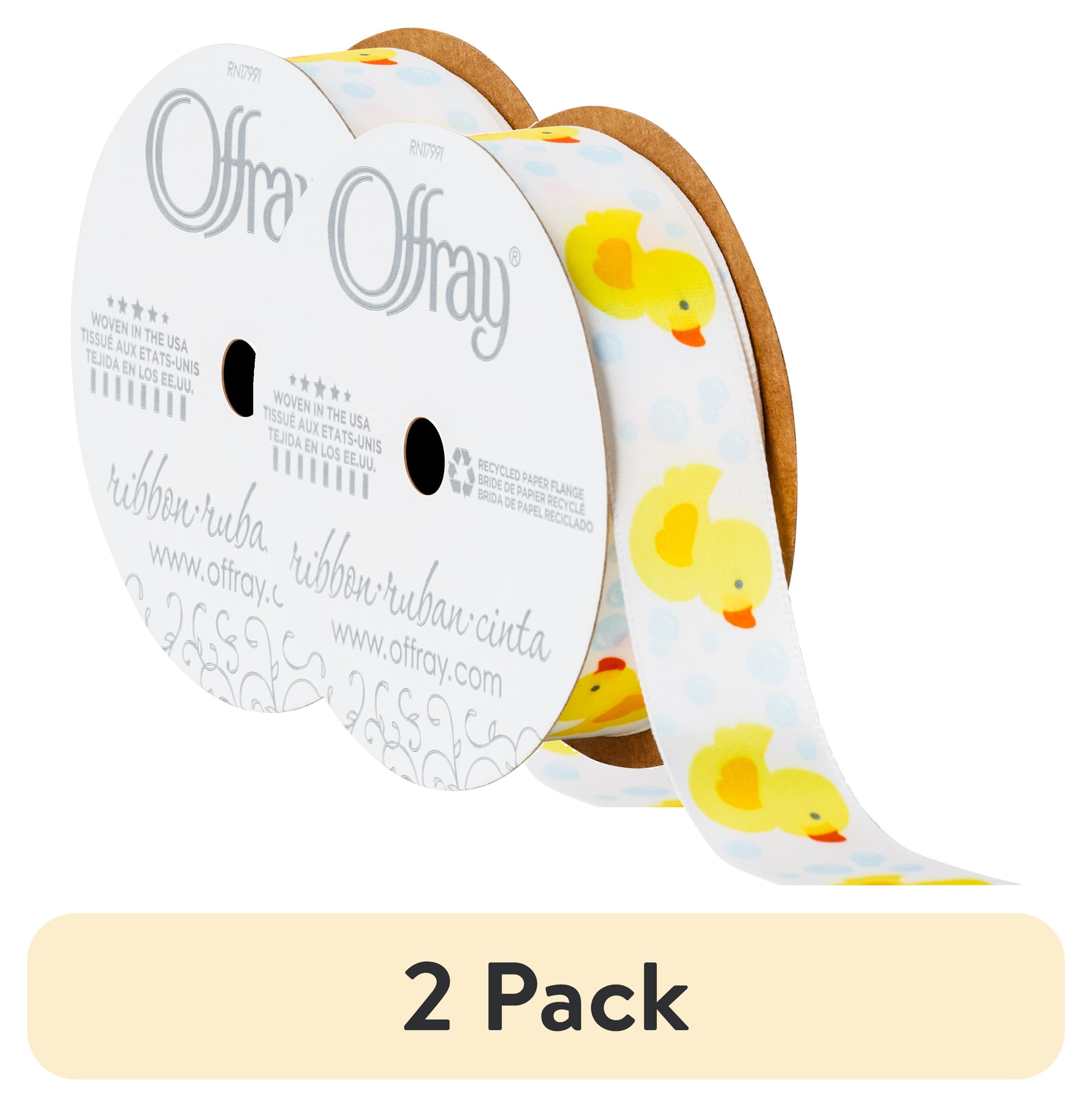 (2 pack) Offray Ribbon, White 7/8 inch Rubber Ducky Satin Ribbon for Sewing, Crafts, and Baby, 9 feet, 1 Each