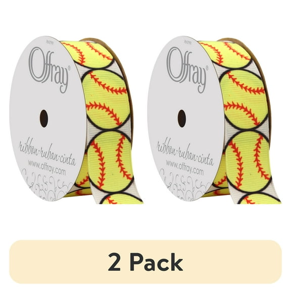 (2 pack) Offray Ribbon, White 7/8 inch Softball Grosgrain Ribbon, 9 feet