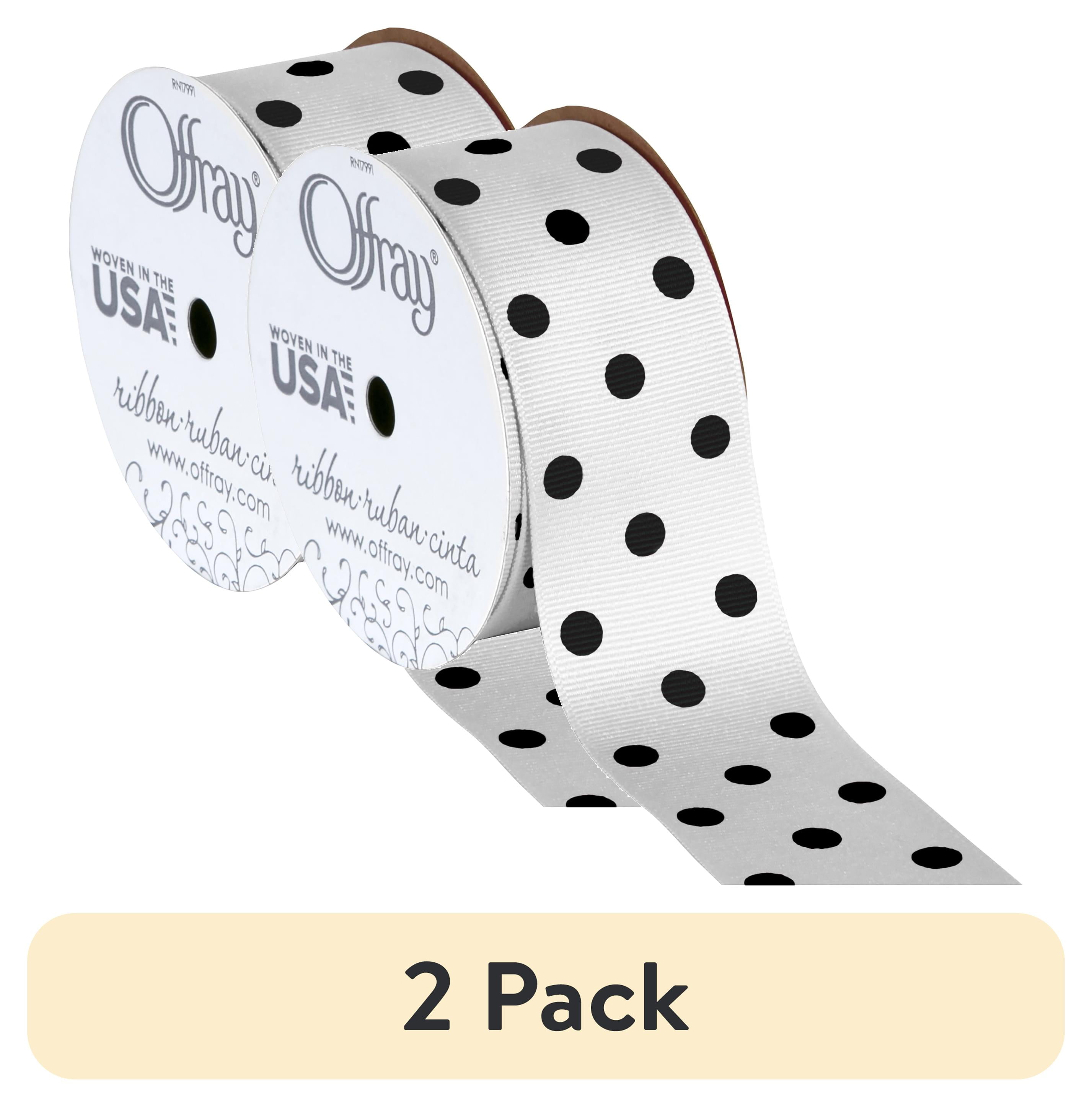 Offset Ribbons (2 pack) Offray Ribbon, White with Black Polka Dots 1 1/2 inch ...