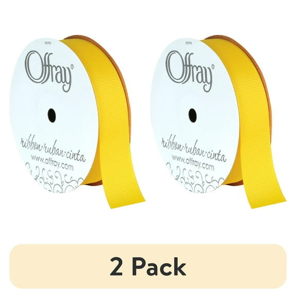(2 pack) Offray Ribbon, Yellow 7/8 inch Satin Grosgrain Polyester Ribbon, 9 feet