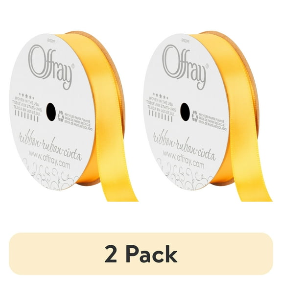 (2 pack) Offray Ribbon, Yellow Gold 5/8 inch Single Face Satin Polyester Ribbon, 18 feet