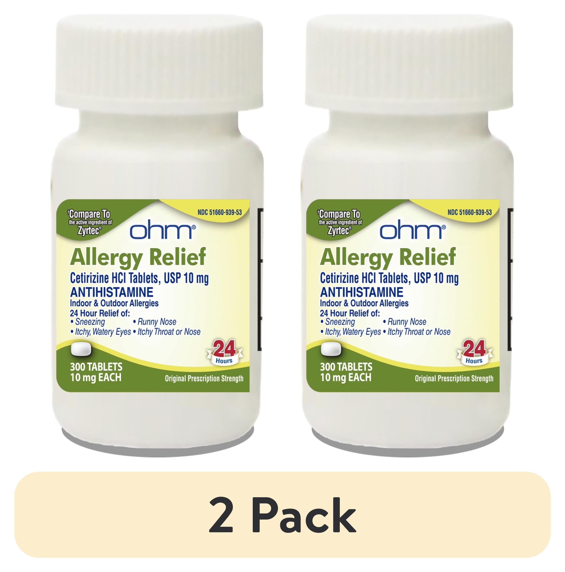 (2 pack) Ohm 24-Hour Allergy Medicine (300-Count) Antihistamine for Pollen, Hay Fever, Dry, Itchy Eyes, Allergies | Cetirizine HCl 10mg Tablets