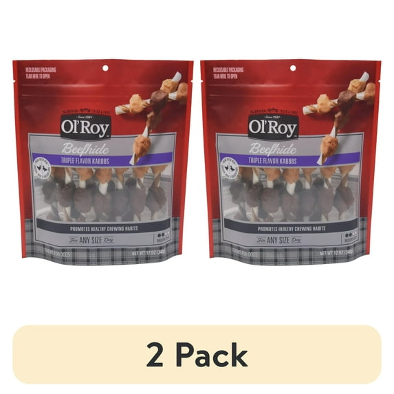 (2 pack) Ol Roy 12oz Beefhide Triple Flavor Kabobs Dry Dog Chews