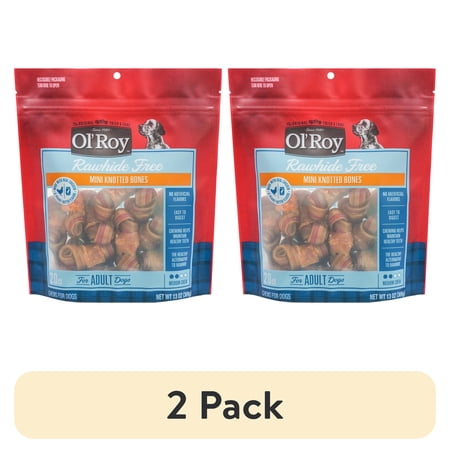 (2 pack) Ol' Roy 2.5 Inch Rawhide Free Mini Knotted Peanut Butter Flavored Bones, Chews for Dogs, 13 oz, 20 Count