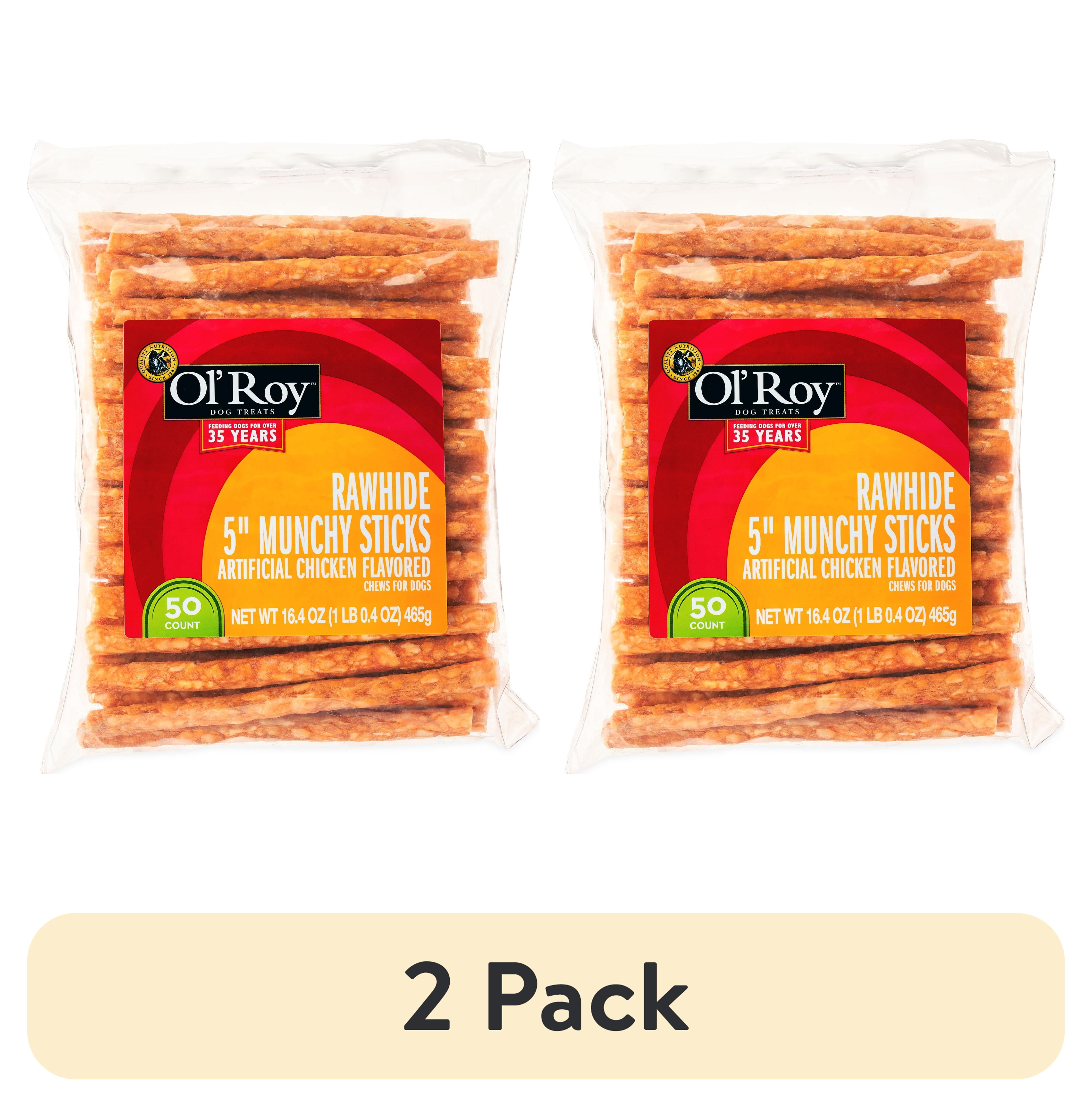 (2 pack) Ol' Roy 5" Rawhide Artificial Chicken Flavored Munchy Sticks, 16.4 oz, 50 Count