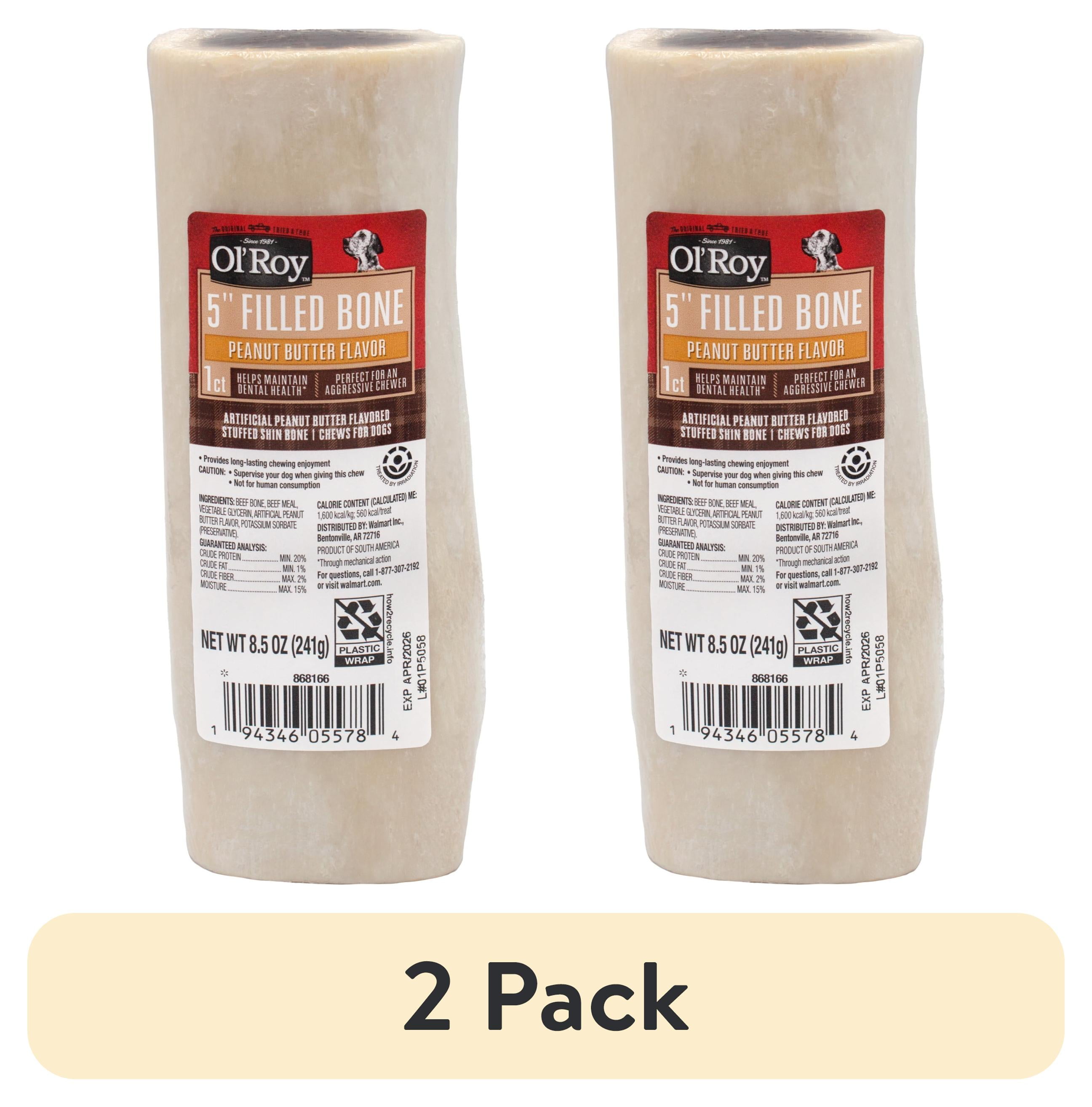 (2 pack) Ol' Roy 5-inch Stuffed Shin Dog Dry Chew Bone, Peanut Butter, 1 Count