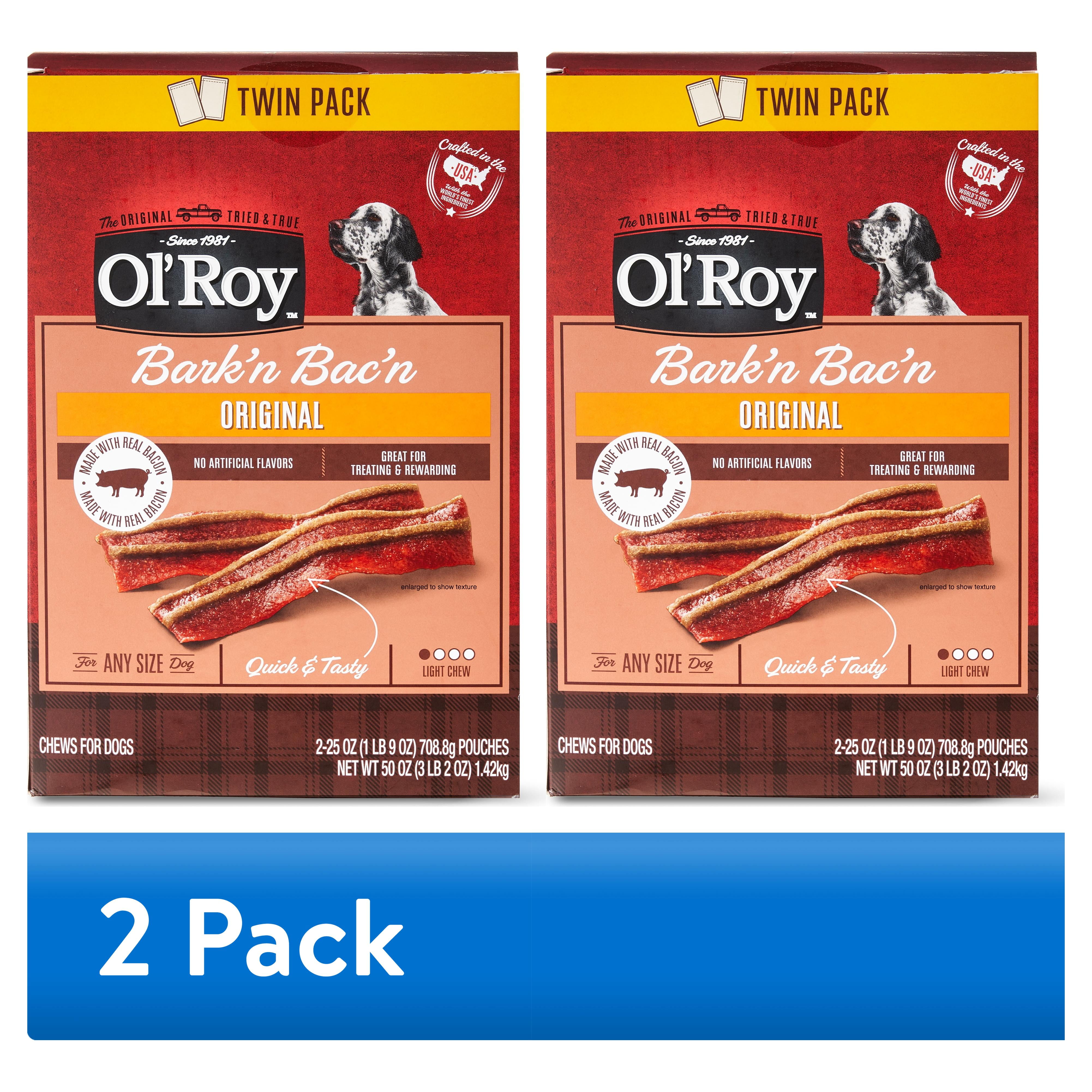 (2 pack) Ol'Roy Bark'n Bac'n Dog Treats with Real Bacon Chews, 25 oz Box (2 Count)