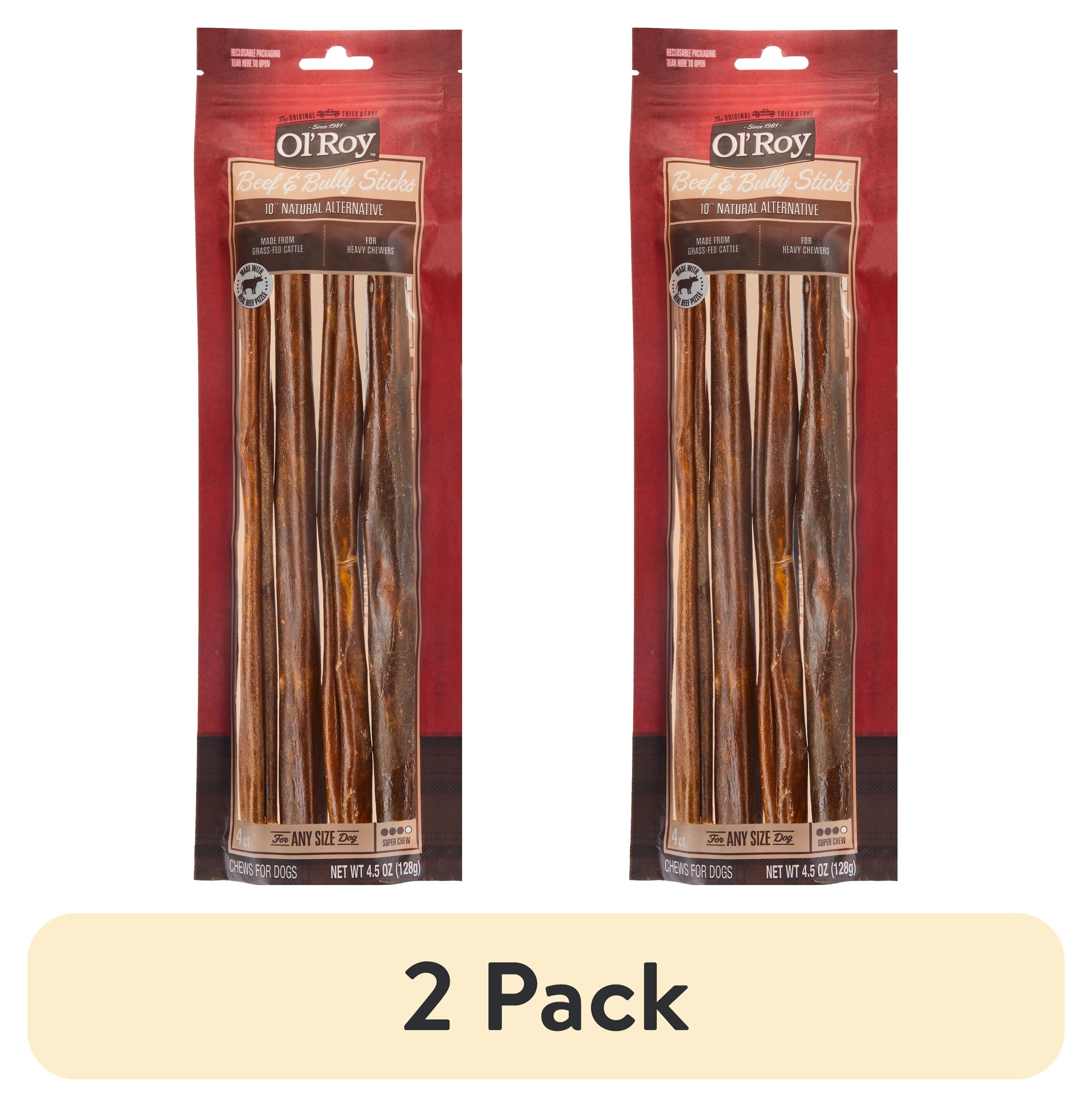 (2 pack) Ol' Roy Beef & Bully Sticks, 10" Natural Alternative, 4 Count