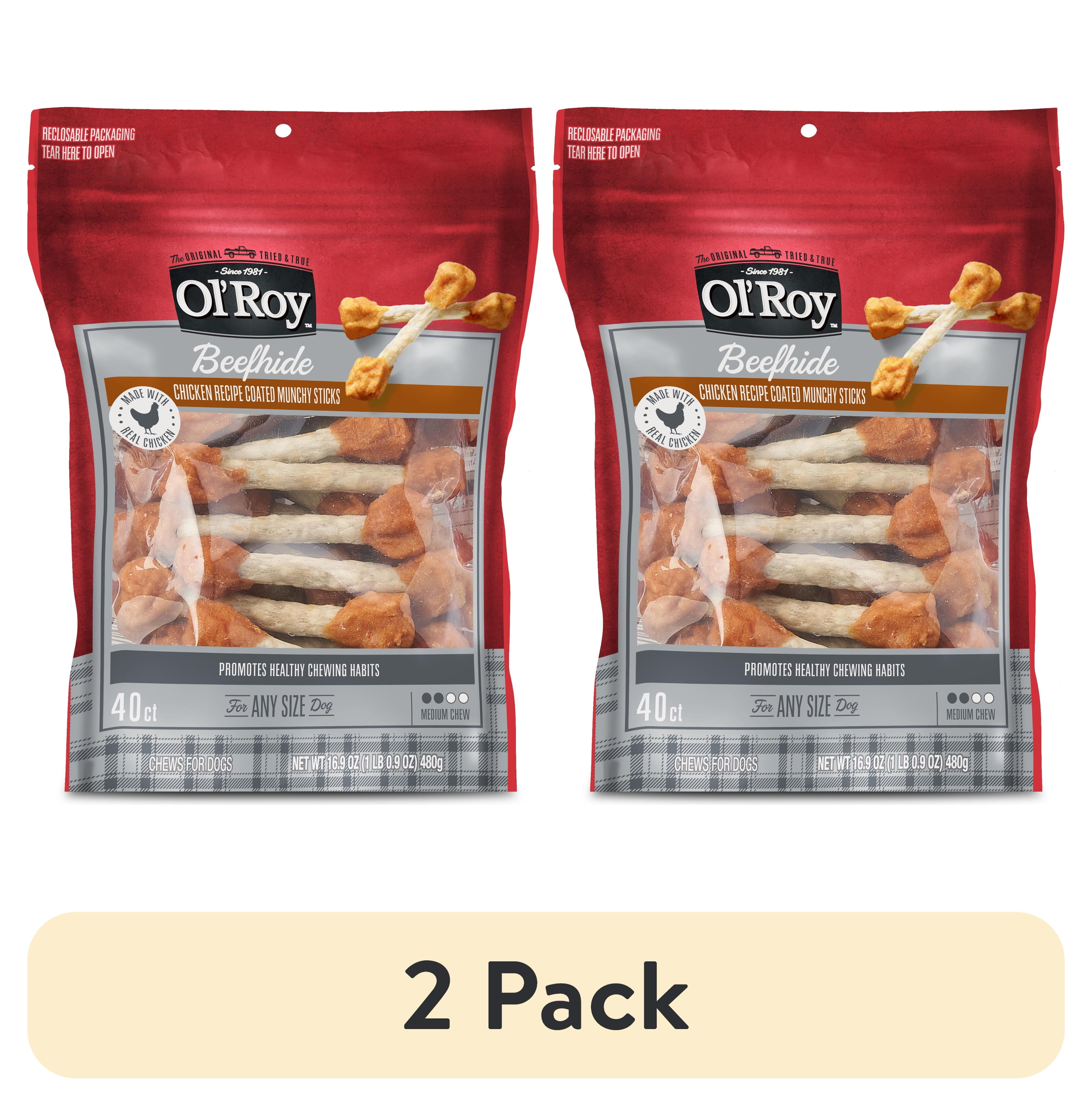 (2 pack) Ol' Roy Beefhide Coated Munchy Sticks, Chicken Recipe, Dry Training Treats for Dogs, 16.9 oz, 40 Count, Pet Chews